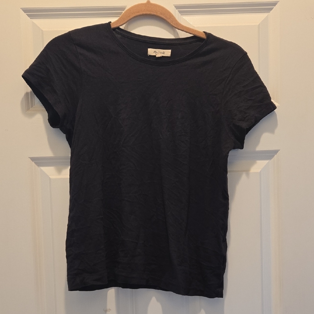 Madewell Short Sleeve Tee Women's XS Black Round Neck T-Shirt Top Cotton Cap